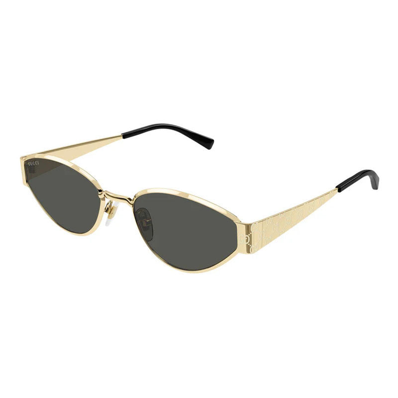 Gucci Sunglasses Oval Full Rim, Gold Frame and Grey Lens GG1853S001