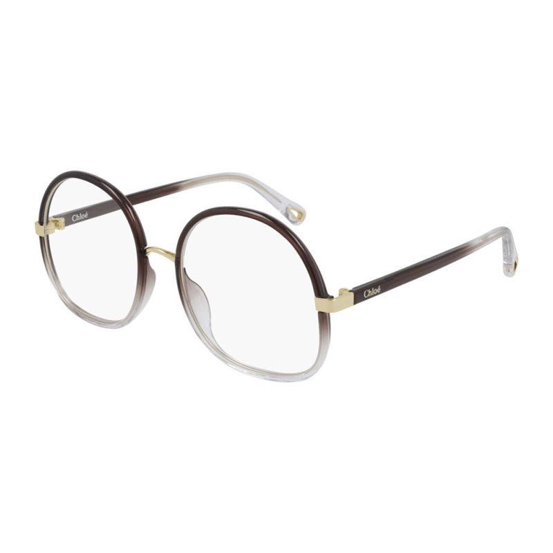Chloe Eyeglasses Round Full Rim, Brown Gradient Frame and Clear Demo Lenses Lens CH0032O002