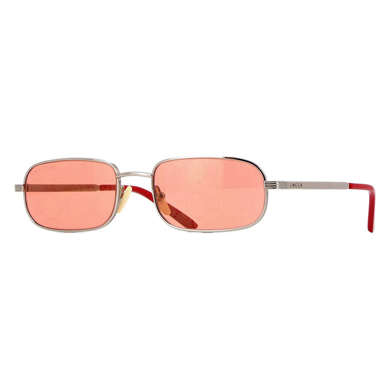 Gucci Sunglasses Rectangle Full Rim, Silver Frame and Red with Gold GG Logo Flash Mirror Lens GG1457S004