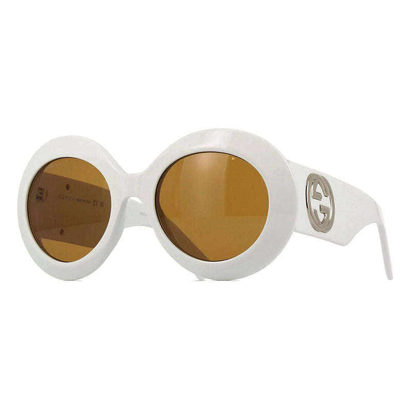 Gucci Sunglasses Oval Full Rim, White Frame and Brown Lens GG1647S003