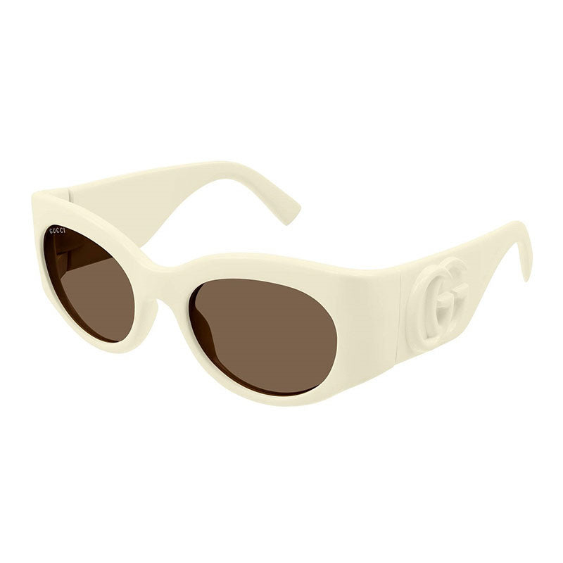 Gucci Sunglasses Oval Full Rim, Ivory Frame and Brown Lens GG1544S004