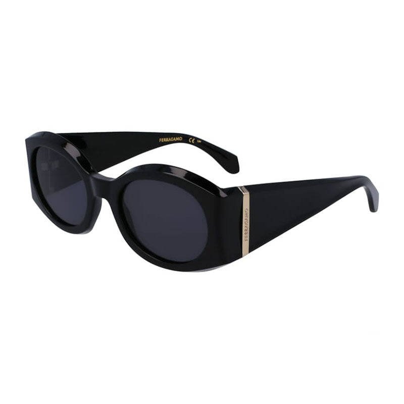 Ferragamo Salvatore Ferragamo Sunglasses Oval Full Rim, Black Frame and Grey. Lens SF2008S001