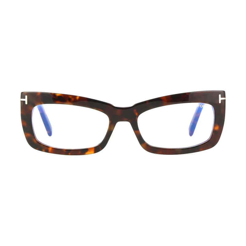 Tom Ford Eyeglasses Rectangle Full Rim, Dark Havana Frame and Clear Blue Light Block Lenses Lens FT5966-B052
