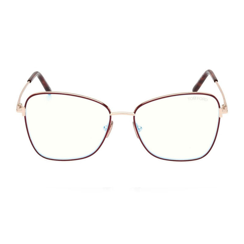 Tom Ford Eyeglasses Butterfly Full Rim, Shiny Bordeaux Frame and Clear/Blue-Light Block Lenses Lens FT5906-B069
