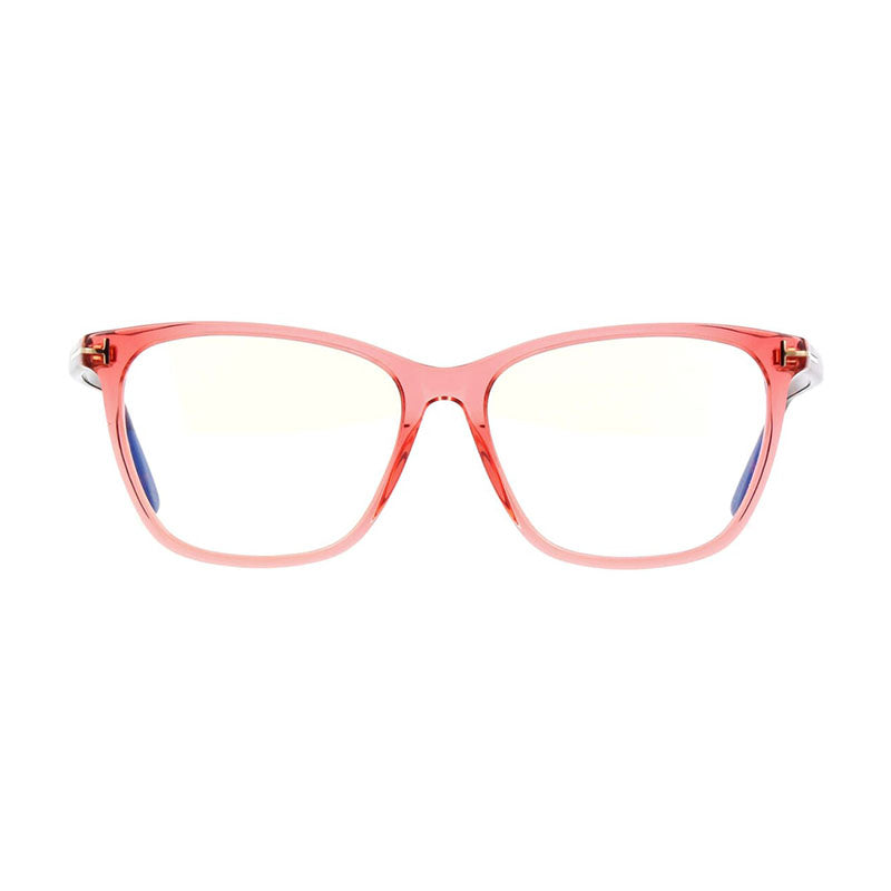 Tom Ford Eyeglasses Square Full Rim, Transparent Pink/Havana Frame and Clear Blue Light Block Lens FT5762-B074