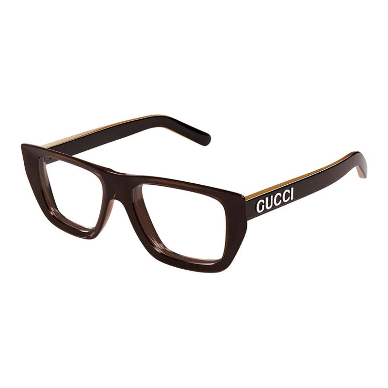 Gucci Eyeglasses Square Full Rim, Dark Havana Frame and Clear Demo Lens Lens GG1724O002
