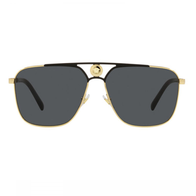 Versace Sunglasses Square Full Rim, Gold Matte Black Frame and Dark Grey Lens VE2238143687