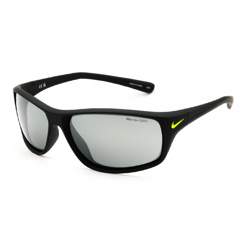Nike Sunglasses Rectangle Full Rim, Matte Black/Grey Frame and Silver Flash Lens NIKEADRENALINEFQ4601007