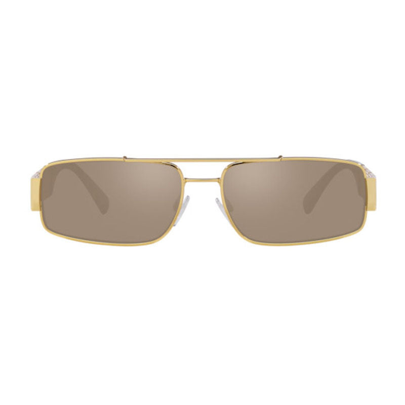 Versace Sunglasses Rectangle Full Rim, Gold Frame and Light Brown Mirror Dark Gold Lens VE225710025A