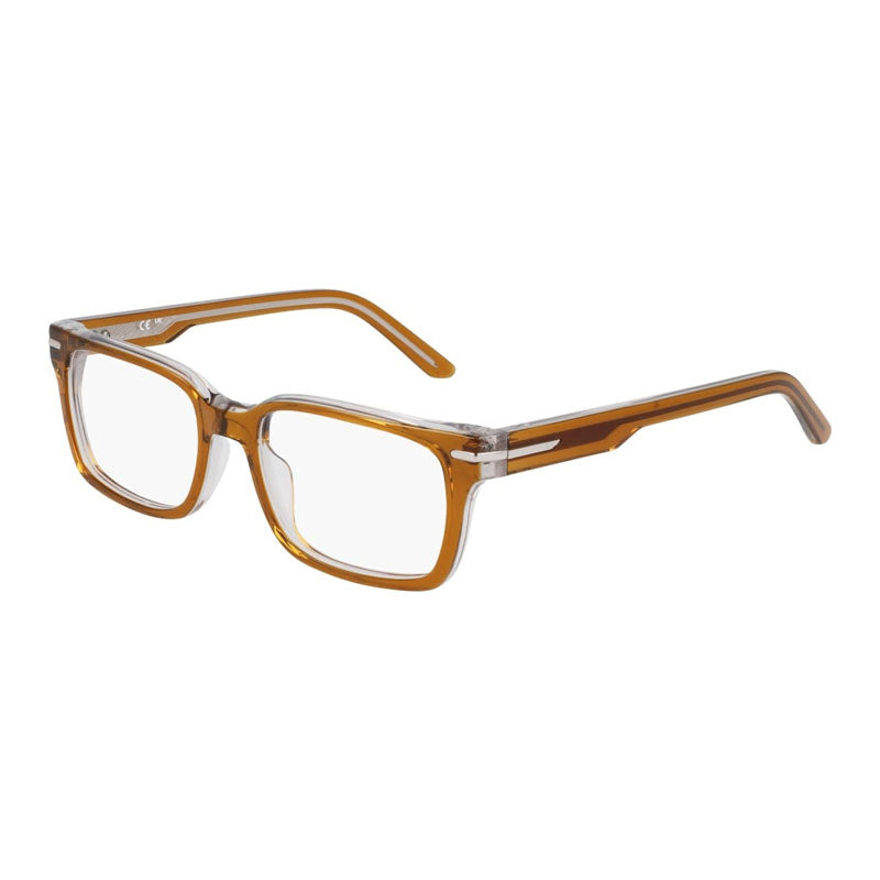 Nike Eyeglasses Rectangle Full Rim, Amber/Smoke Laminate Frame and Clear Demo Lenses Lens NIKE7174218