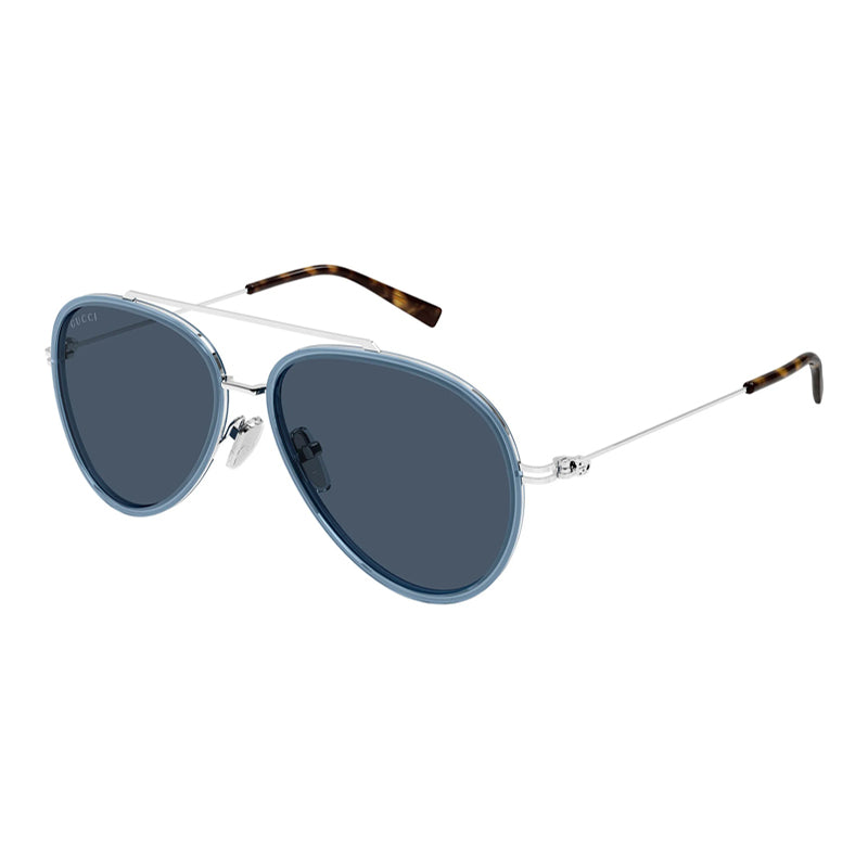 Gucci Sunglasses Aviator Full Rim, Blue/Silver Frame and Blue Lens GG1981S003