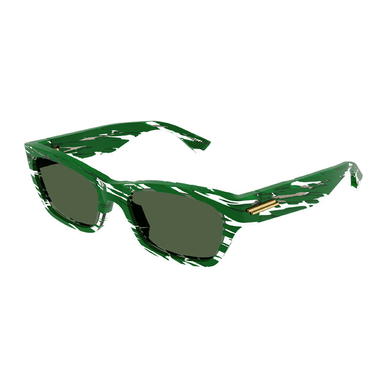 Bottega Veneta Sunglasses Rectangle Full Rim, Green/White Frame and Green Lens BV1143S004
