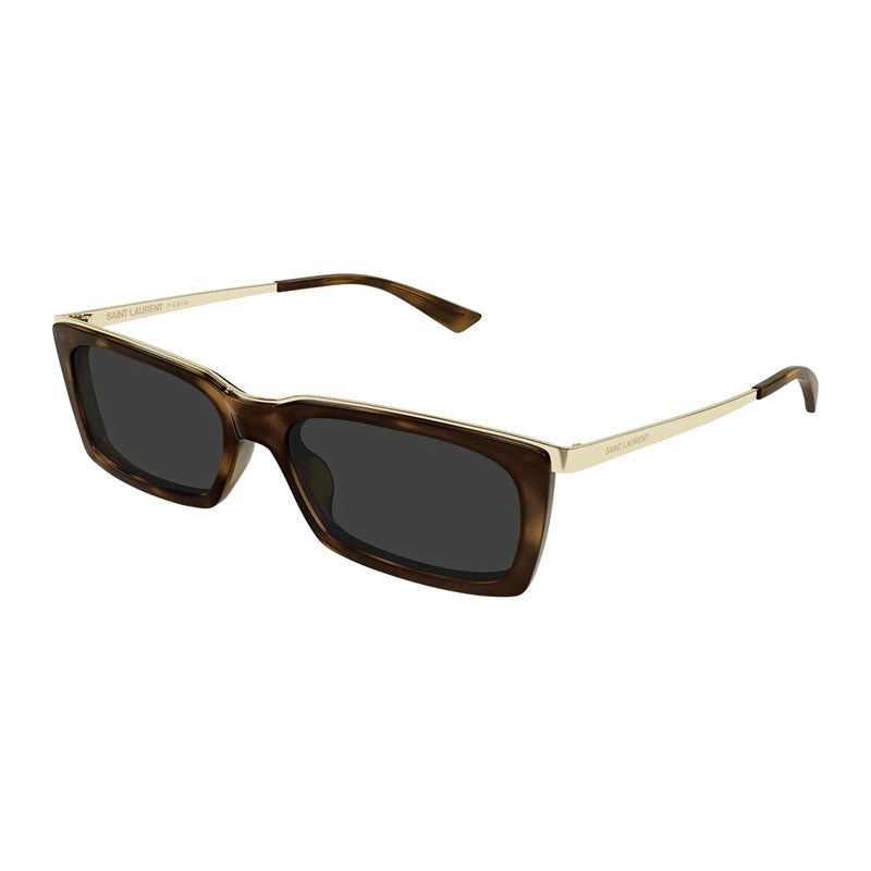 Saint Laurent Sunglasses Rectangle Full Rim, Havana/Gold Frame and Grey Lens SL766004