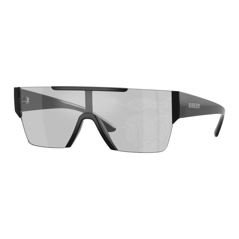 Burberry Sunglasses Square Semi Rim, Shiny Black Frame and Light Grey Tampo Silver Mirror Lens BE42913001/69