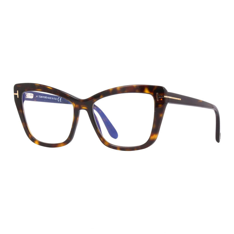 Tom Ford Eyeglasses Cat Eye Full Rim, Dark Havana Frame and Clear Blue Light Block Lens FT5826-B052