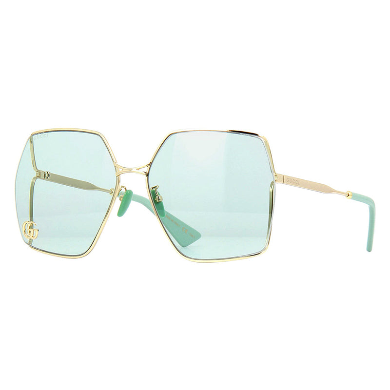 Gucci Sunglasses Geometric Full Rim, Gold Frame and Green Lens GG0817S003