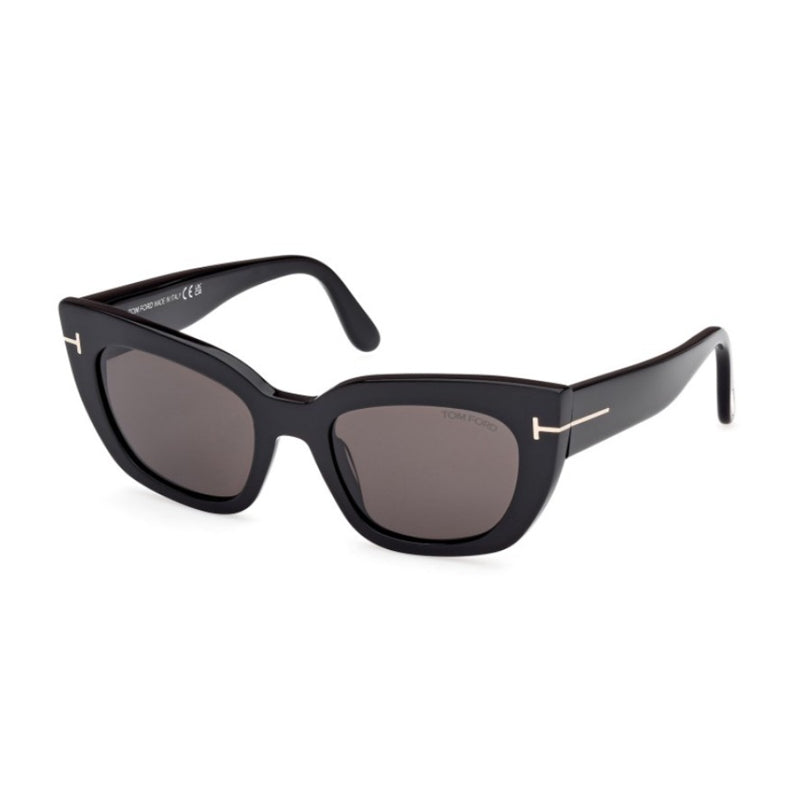 Tom Ford Sunglasses Cat Eye Full Rim, Shiny Black Frame and Smoke Lens FT119001A