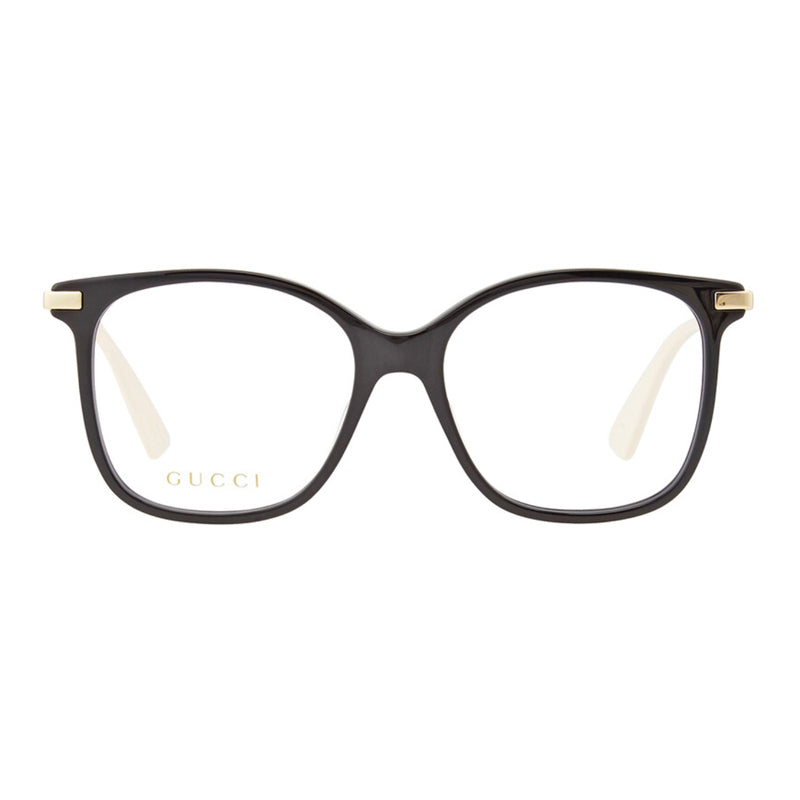 Gucci Eyeglasses Square Full Rim, Black/Gold Frame and Clear Demo Lenses Lens GG0512O001