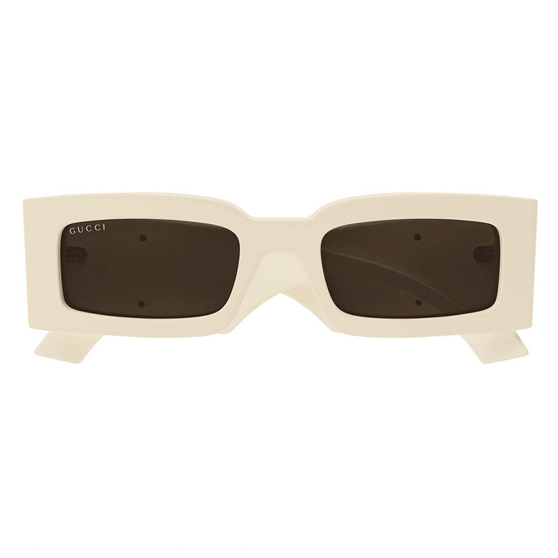 Gucci Sunglasses Rectangle Full Rim, Ivory Frame and Brown Lens GG1425S004