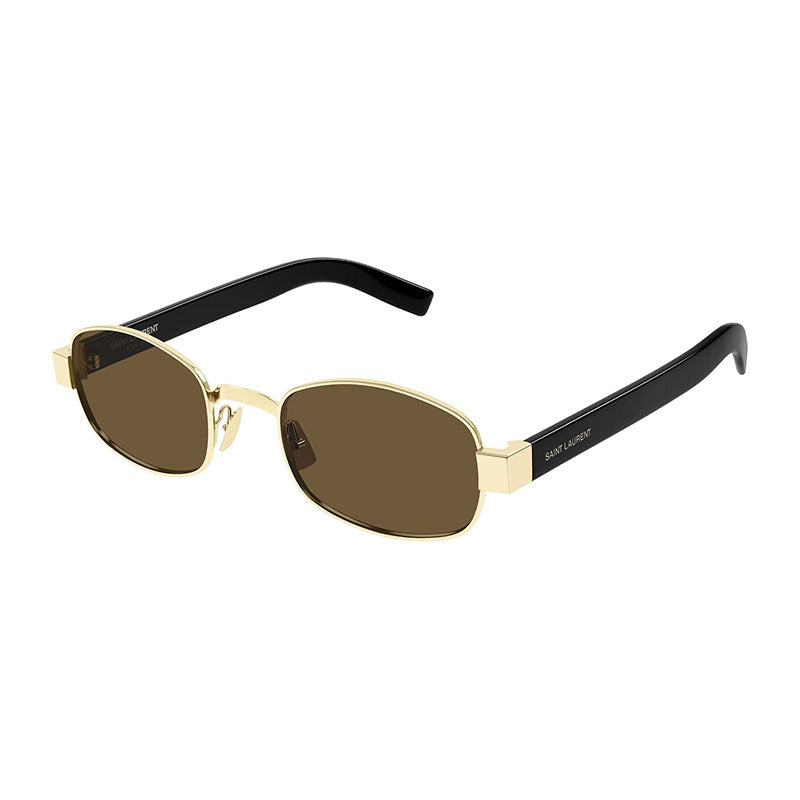 Saint Laurent Sunglasses Oval Full Rim, Light Gold Frame and Brown Lens SL706001