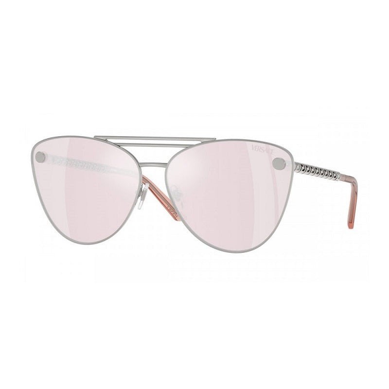 Versace Sunglasses Cat Eye Full Rim, Silver Frame and Pink Mirror White Lens VE226710007V