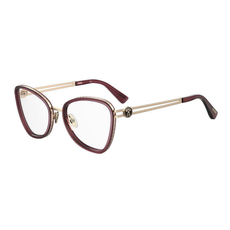 Moschino Eyeglasses Cat Eye Full Rim, Burgundy/Gold Frame and Clear Demo Lenses Lens MOS5840LHF00