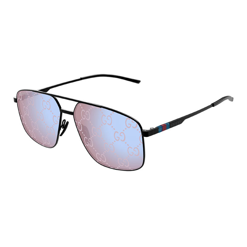 Gucci Sunglasses Aviator Full Rim, Black Frame and VIolet with GG pattern White Mirror Lens GG1676S005