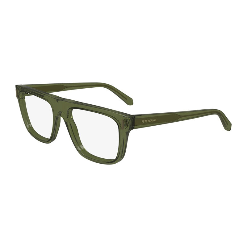 Ferragamo Salvatore Ferragamo Eyeglasses Square Full Rim, Transparent Khaki Frame and Clear Demo Lens Lens SF2997320