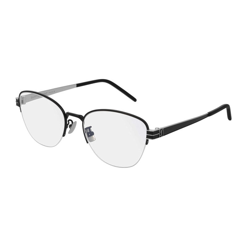 Saint Laurent Eyeglasses Cat Eye Semi Rim, Black/Silver Frame and Clear Demo Lens Lens SLM64004