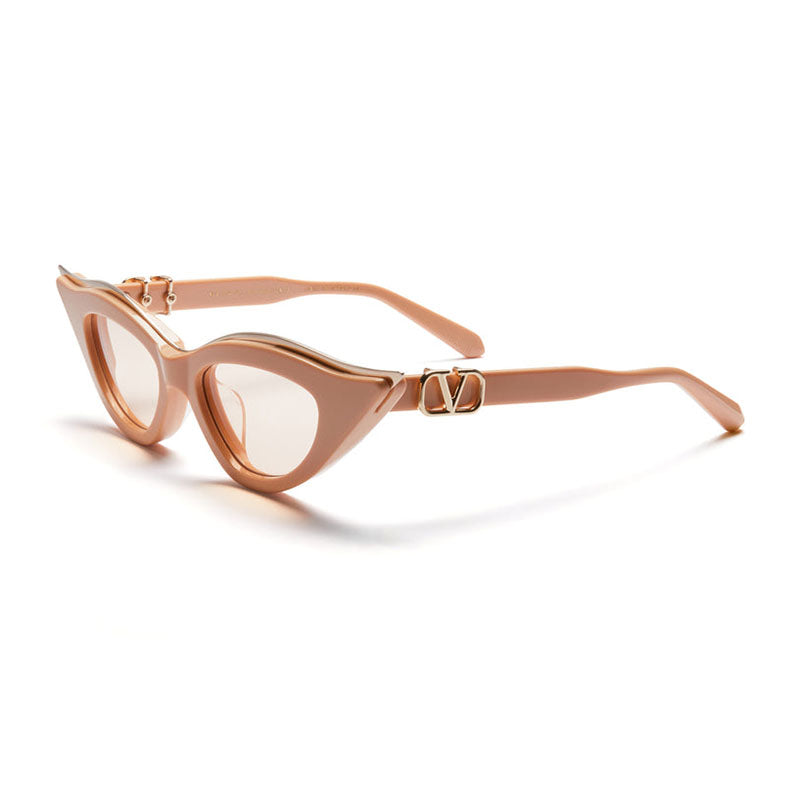 Valentino Sunglasses Cat Eye Full Rim, Beige/White Gold Frame and Nude AR Lens VLS-114C