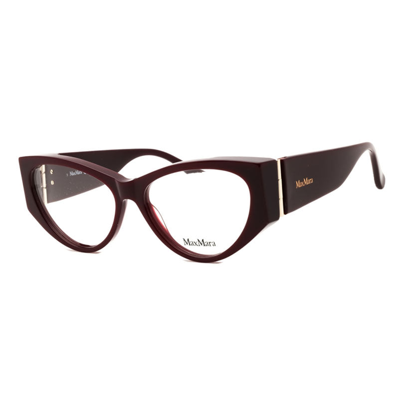 Max Mara Eyeglasses Cat Eye Full Rim, Shiny Bordeaux Frame and Clear Demo Lenses Lens MM5174069