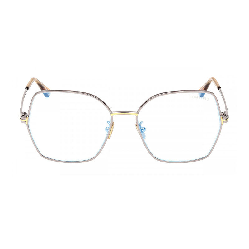 Tom Ford Eyeglasses Butterfly Full Rim, Shiny Light Ruthenium Frame and Clear Blue Light Block Lens FT5876-B014