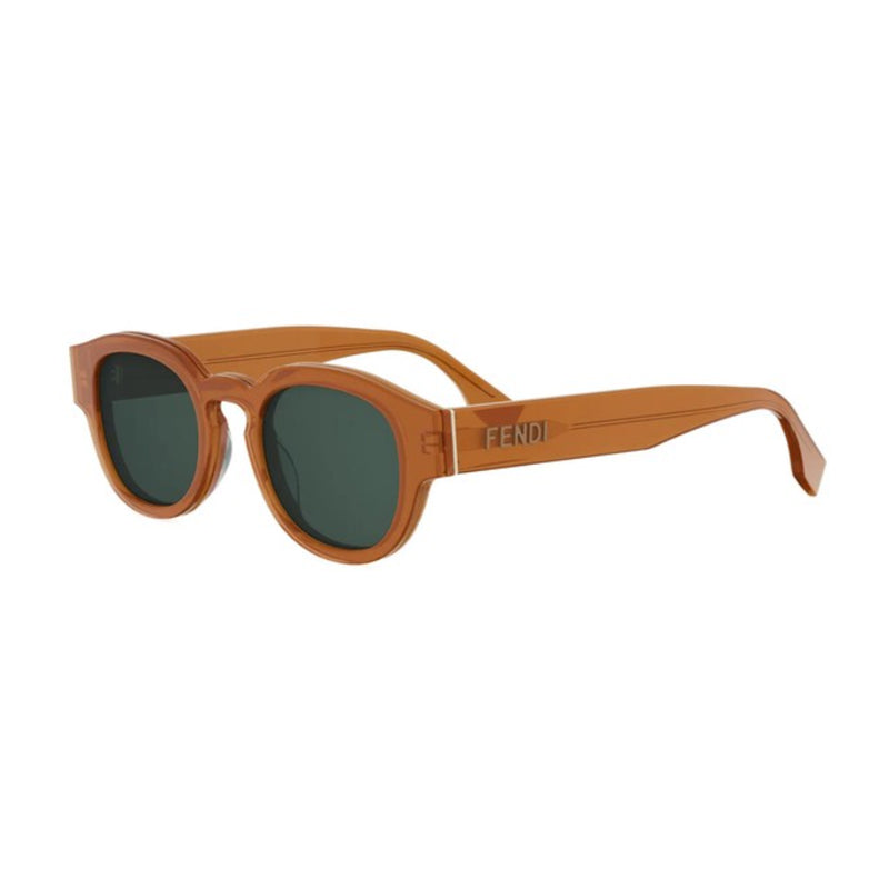Fendi Sunglasses Round Full Rim, Shiny Opaline Honey Frame and Green Lens FE40182I44N