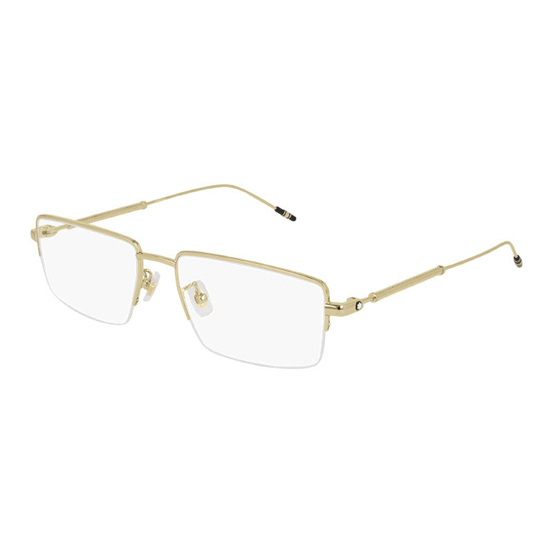 Montblanc Eyeglasses Rectangle Semi Rim, Gold Frame and Clear Demo Lens Lens MB0113O004