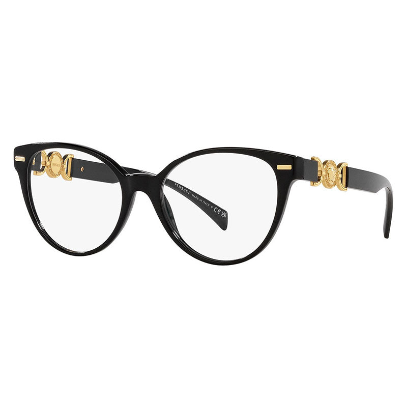Versace Eyeglasses Cat Eye Full Rim, Black Frame and Clear Demo Lenses Lens VE3334GB1