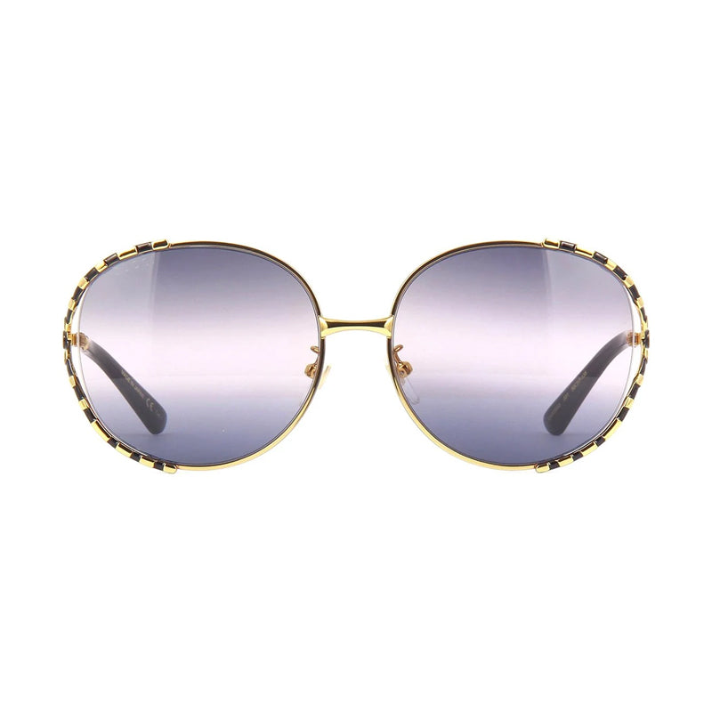 Gucci Sunglasses Round Full Rim, Gold Frame and Double Gradient Grey Lens GG0595S001