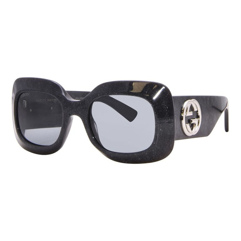 Gucci Sunglasses Square Full Rim, Black with Glitter Frame and Grey Lens GG1695S003