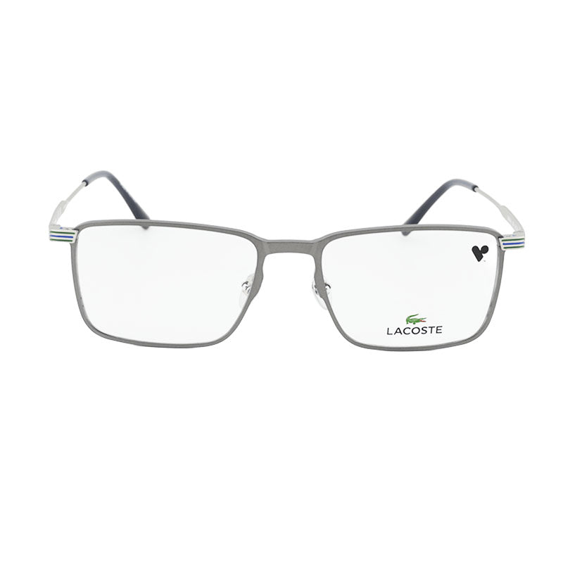 Lacoste Eyeglasses Rectangle Full Rim, Semimatte Dark Ruthenium Frame and Clear Demo Lens Lens L2285EN029