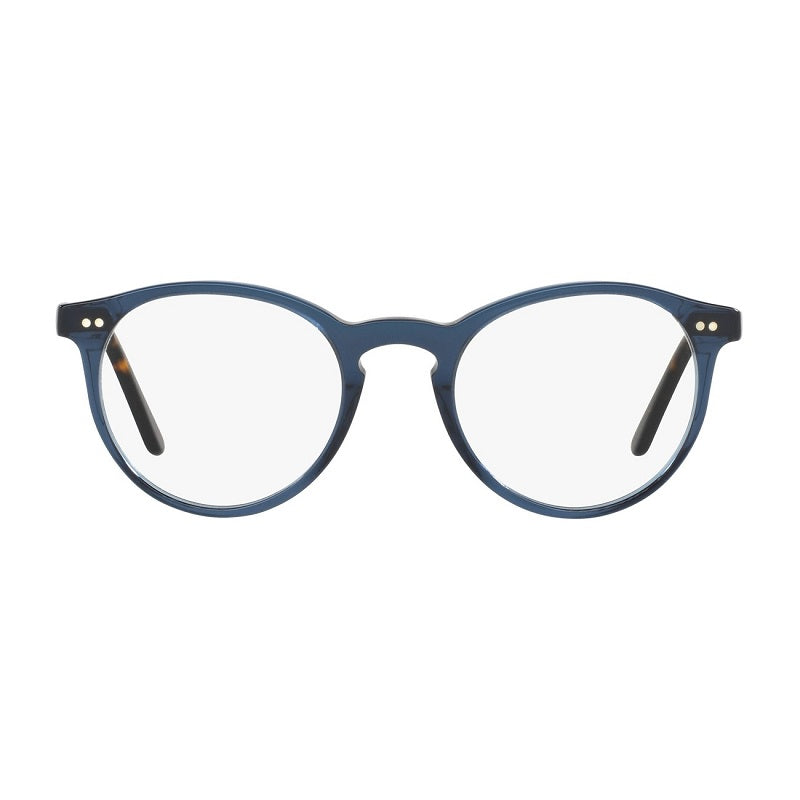 Polo Ralph Lauren Eyeglasses Round Full Rim, Shiny Transparent Blue Frame and Clear Demo Lenses Lens PH20835276