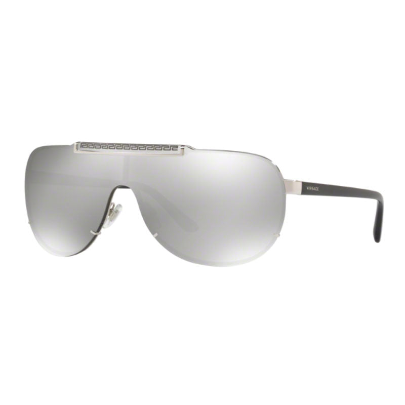 Versace Sunglasses Shield Semi Rim, Silver Frame and Light Grey Mirror Silver Lens VE214010006G