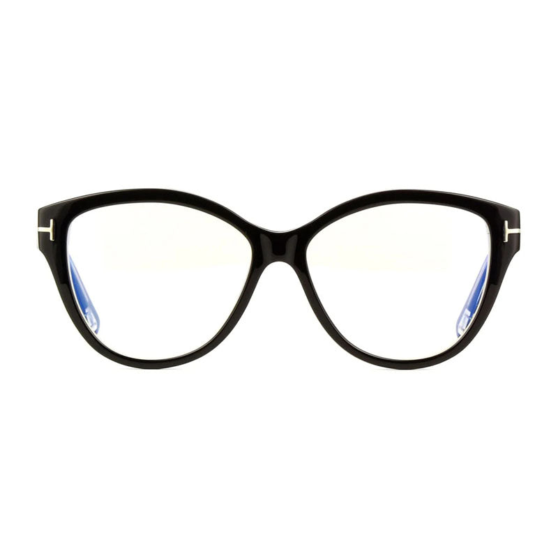 Tom Ford Eyeglasses Cat Eye Full Rim, Black/Crystal Frame and Clear Blue Light Block Lens FT5954-B003