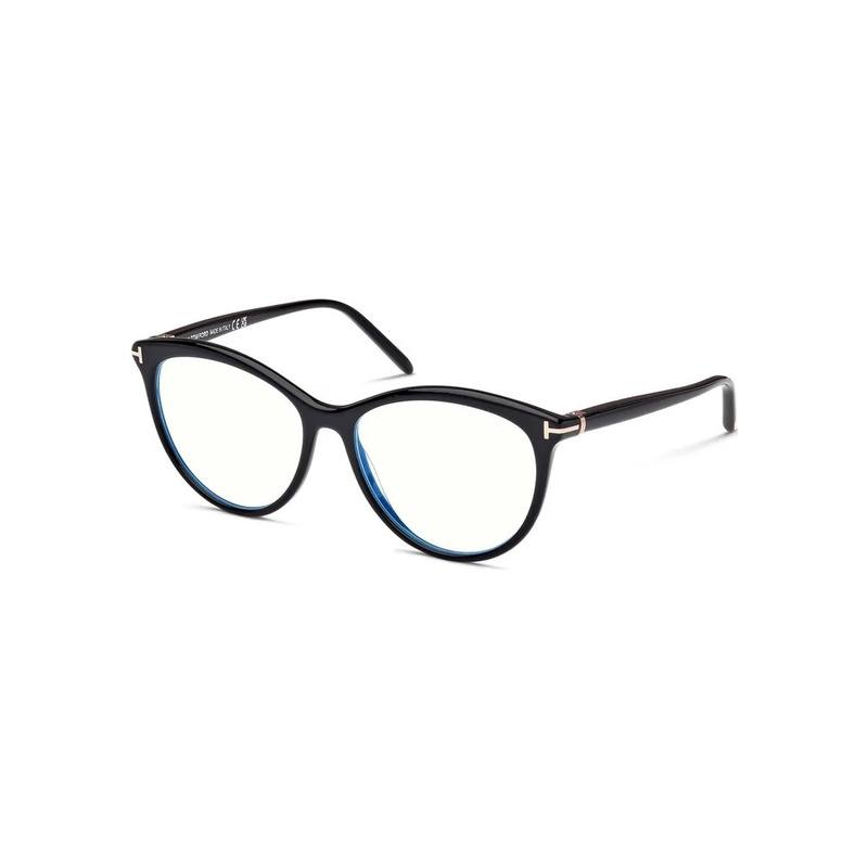 Tom Ford Eyeglasses Round Full Rim, Shiny Black Frame and Clear/Blue-light Block Lenses Lens FT5990-B001