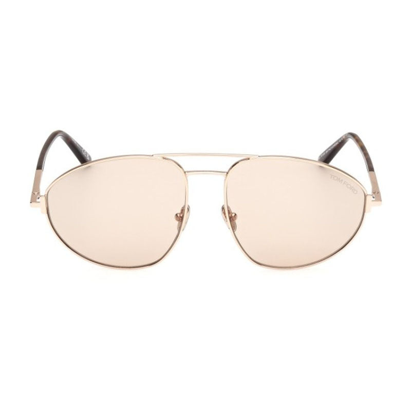 Tom Ford Sunglasses Aviator Full Rim, Shiny Rose Gold Frame and Brown Lens FT109528E