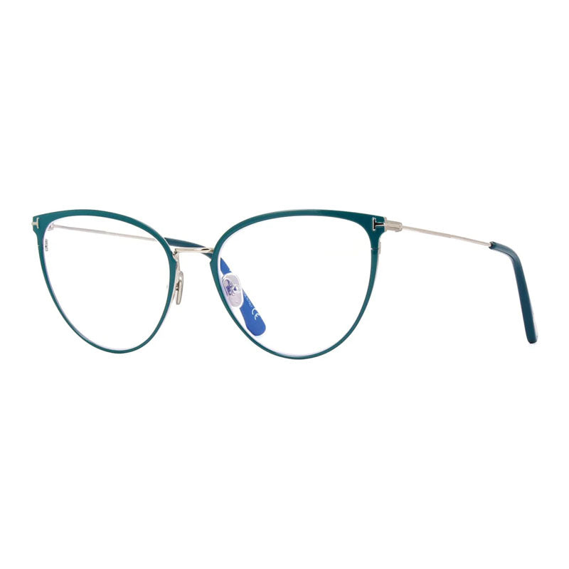 Tom Ford Eyeglasses Cat Eye Full Rim, Shiny Turquoise Frame and Clear Blue Light Block Lens FT5840-B087