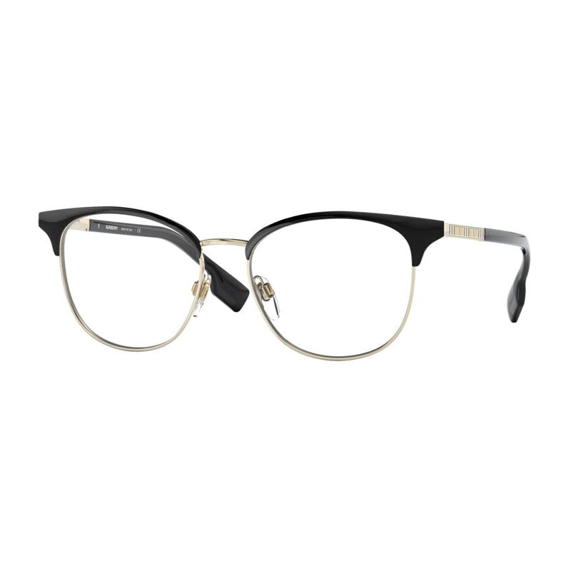 Burberry Eyeglasses Browline Full Rim, Light Gold Frame and Clear Demo Lenses Lens BE13551109