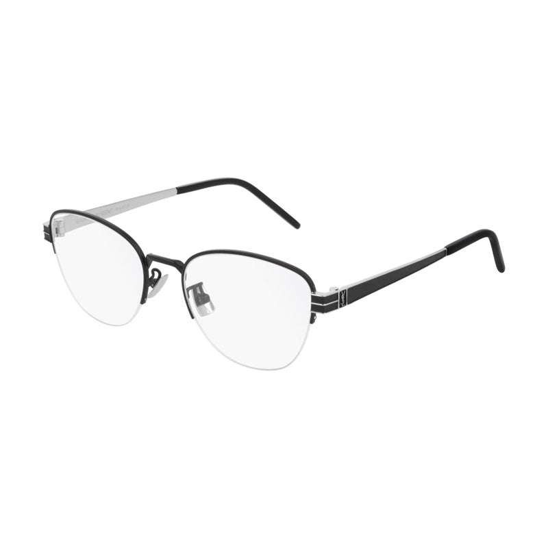 Saint Laurent Eyeglasses Cat Eye Semi Rim, Black/Silver Frame and Clear Demo Lens Lens SLM64002