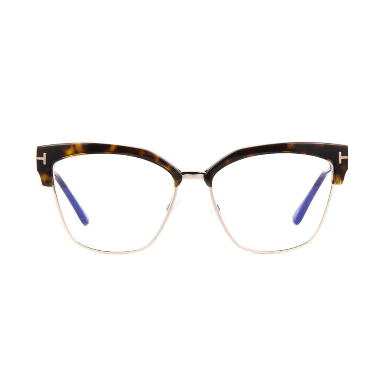 Tom Ford Eyeglasses Square Full Rim, Havana/Gold Frame and Clear Demo Lenses Lens TF5547-B052