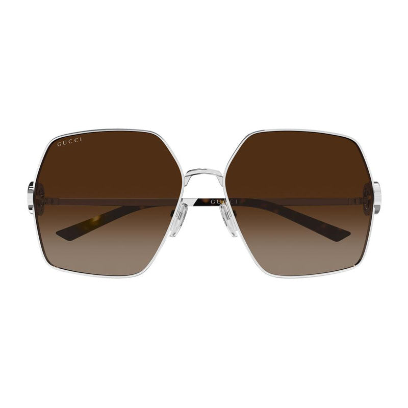 Gucci Sunglasses Square Full Rim, Silver Frame and Brown Gradient Lens GG2163S003