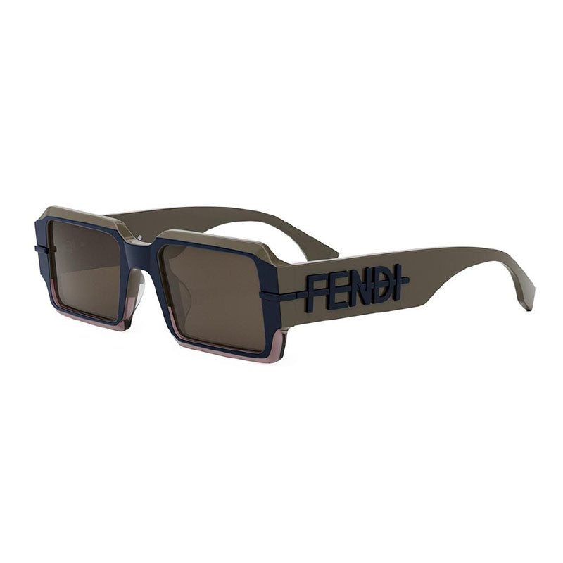 Fendi Sunglasses Rectangle Full Rim, Shiny Brown Frame and Brown Lens FE40073U50E