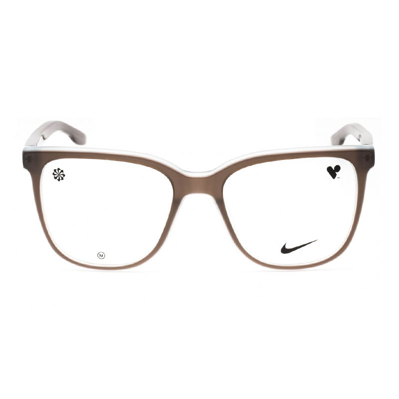 Nike Eyeglasses Square Full Rim, Milky French Grey Laminate Frame and Clear Demo Lenses Lens NIKE7166081